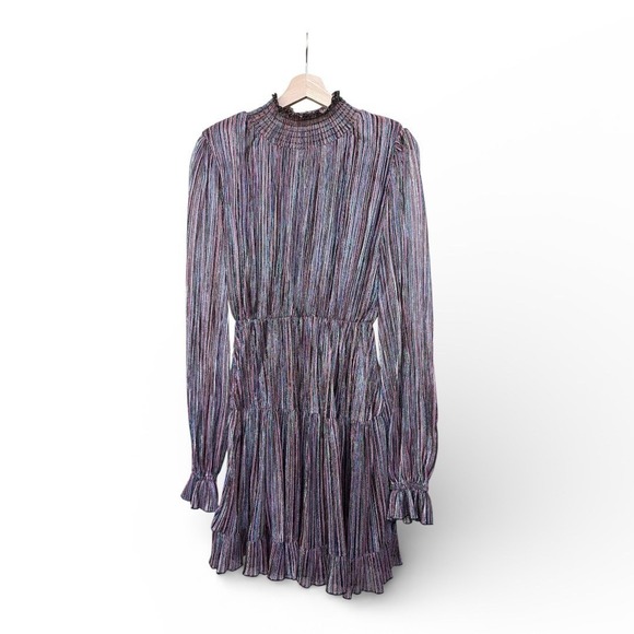 Anthropologie Metallic Lluvia Long Sleeve Mini Dress Rainbow Striped M - Picture 2 of 10